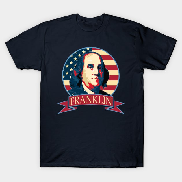Benjamin Frankin American Banner T-Shirt by Nerd_art